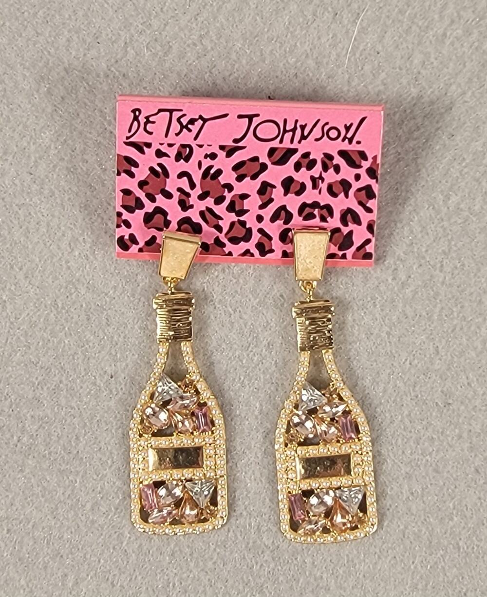 Betsey Johnson NWT Gold Rhinestone Champagne Bottle Drop Statement Earrings